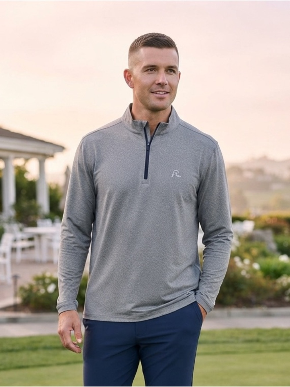 Rhoback GREY & Navy Blue Performance Quarter-Zip Pullover